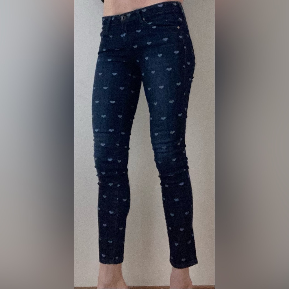 AG Adriano Goldschmied Stevie Ankle Jeans Slim Straight heart print 25